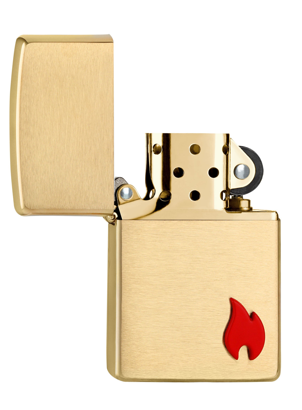 Klasyczna zapalniczka Brushed Brass ozdobiona emblematem nawiązującym do płomienia