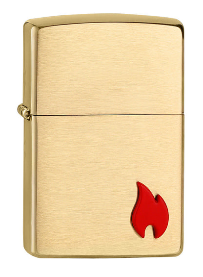 Klasyczna zapalniczka Brushed Brass ozdobiona emblematem nawiązującym do płomienia