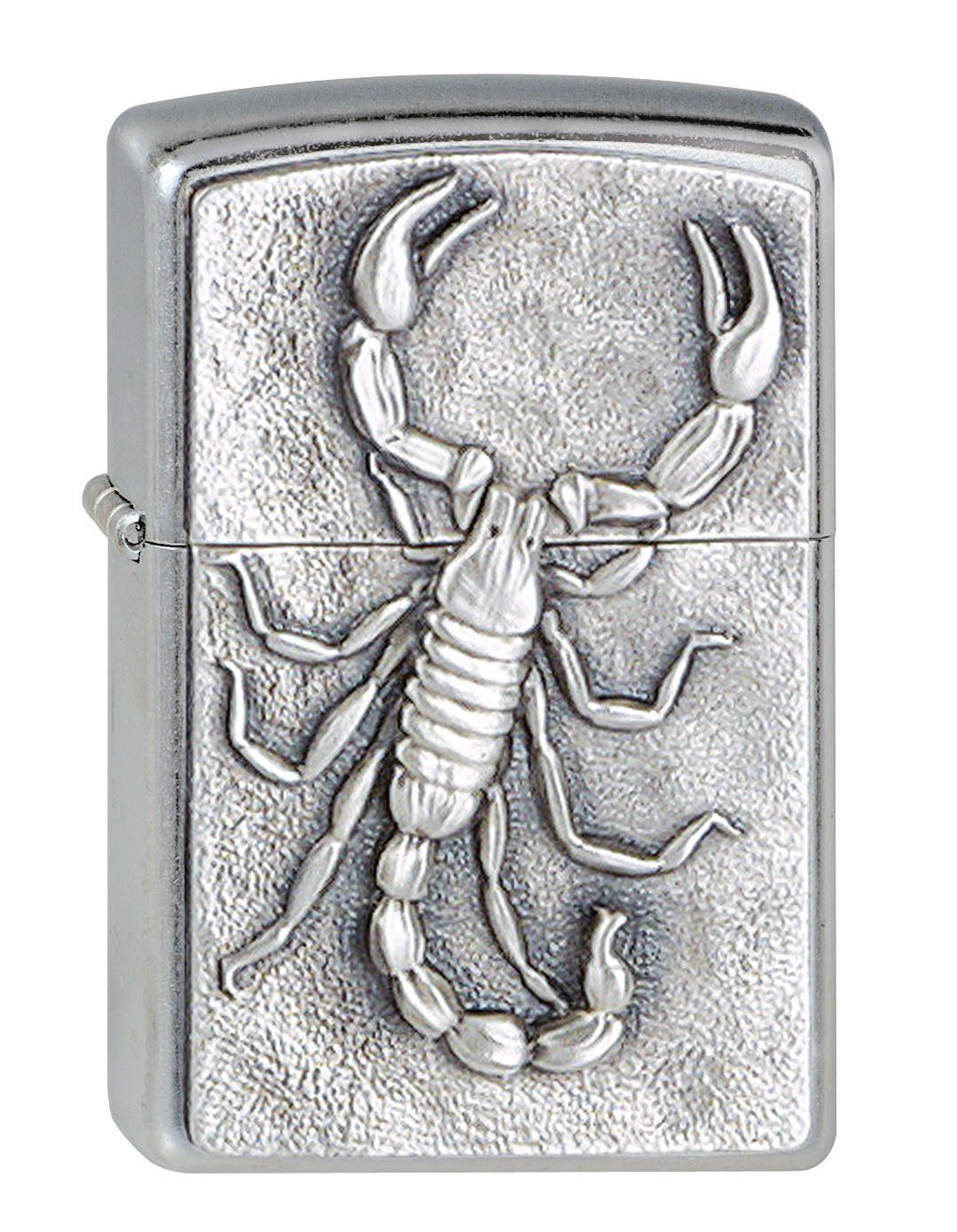 Widok z przodu kąt 3/4 zapalniczka Zippo emblemat ze skorpionem