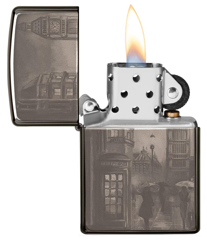 Zapalniczka Zippo Black Ice z Big Benem w Londynie 360 stopni Photo Image Design otwierana płomieniem