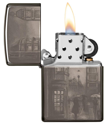 Zapalniczka Zippo Black Ice z Big Benem w Londynie 360 stopni Photo Image Design otwierana płomieniem