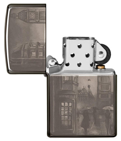 Zapalniczka Zippo Black Ice z Big Benem w Londynie 360 stopni Photo Image Design otwierana bez płomienia
