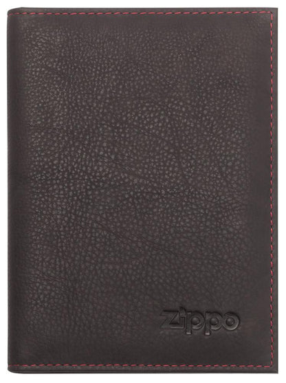 Widok z przodu portfel na karty kredytowe brązowy z logo Zippo