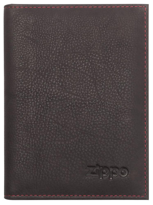 Widok z przodu portfel na karty kredytowe brązowy z logo Zippo