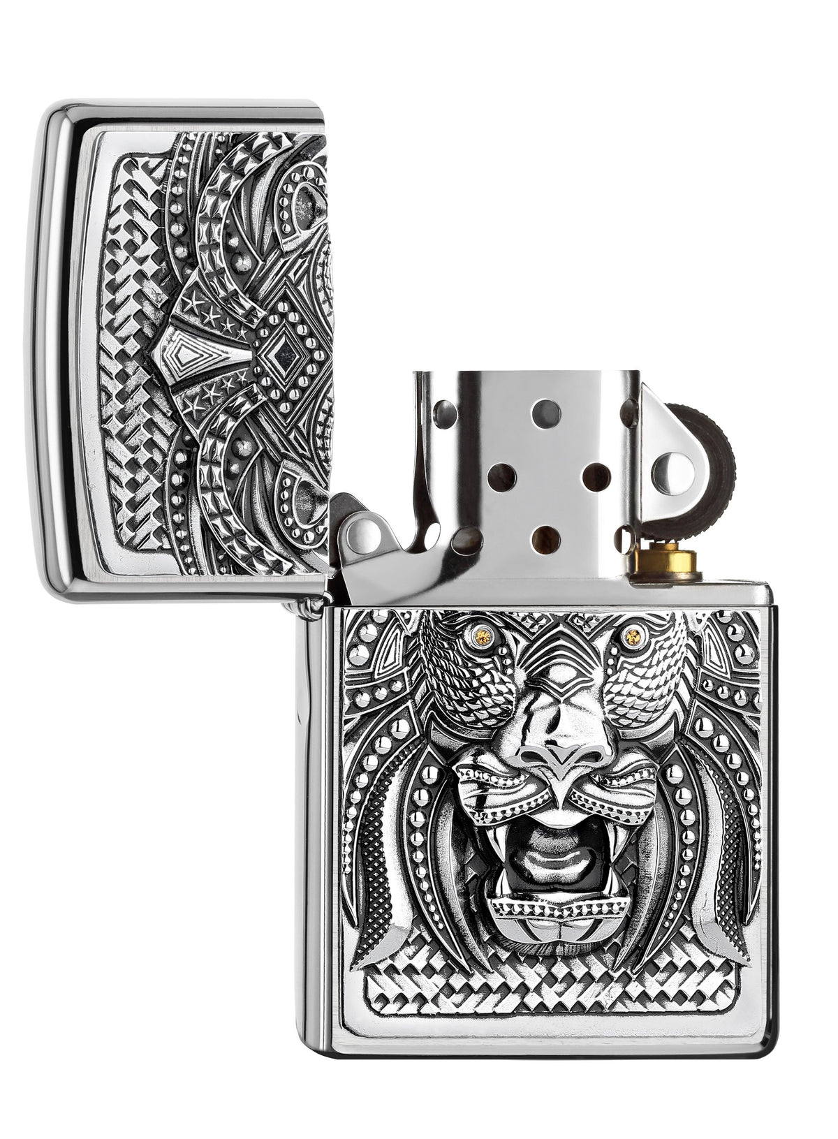 Zapalniczka Zippo emblemat z lwem z dziką grzywą otwarta