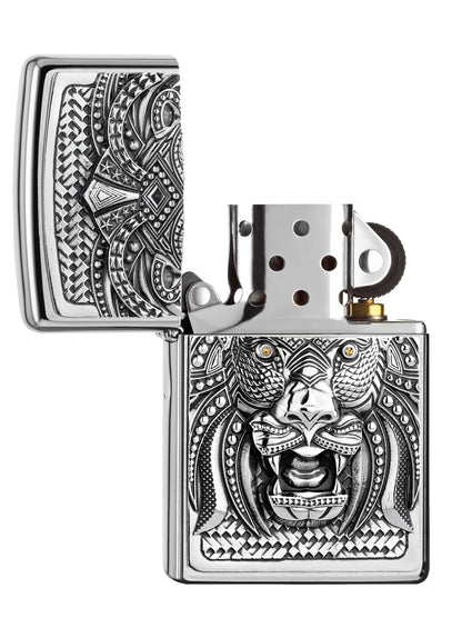 Zapalniczka Zippo emblemat z lwem z dziką grzywą otwarta
