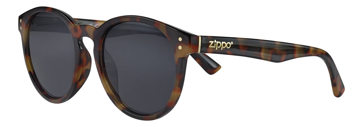 Widok z przodu 3/4 kątowe okulary przeciwsłoneczne Zippo okrągłe havana brązowe z czarnymi szkłami