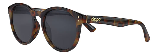 Widok z przodu 3/4 kątowe okulary przeciwsłoneczne Zippo okrągłe havana brązowe z czarnymi szkłami
