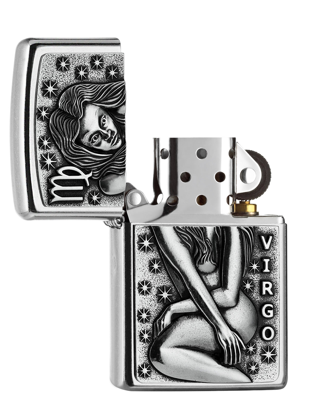 Zapalniczka Zippo chrom emblemat z panną otwarta