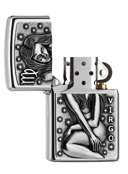 Zapalniczka Zippo chrom emblemat z panną otwarta