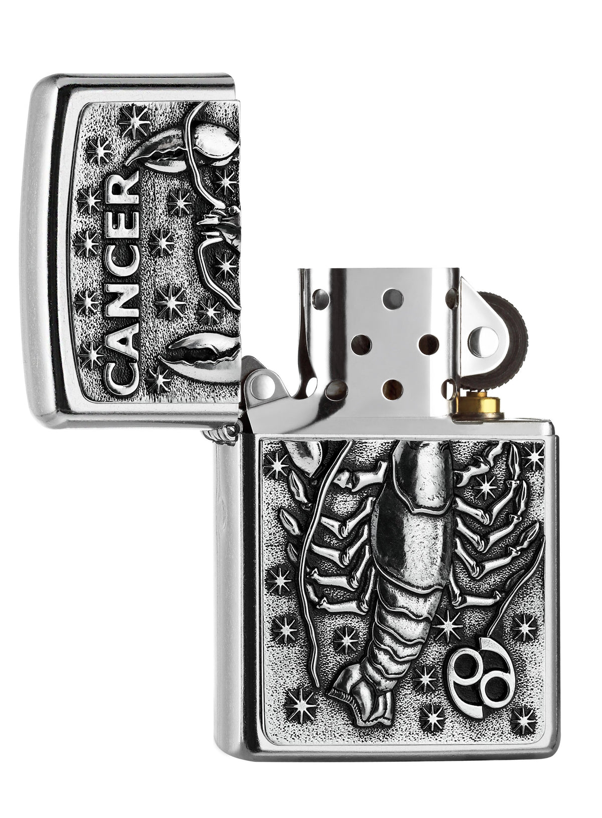  Zapalniczka Zippo chrom emblemat z rakiem otwarta