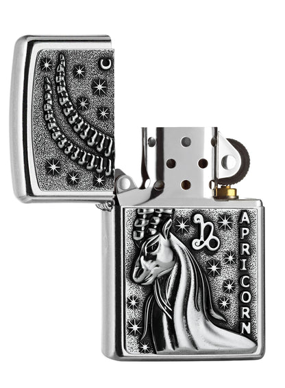  Zapalniczka Zippo chrom emblemat z koziorożcem otwarta