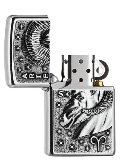 Zapalniczka Zippo chrom emblemat z baranem otwarta