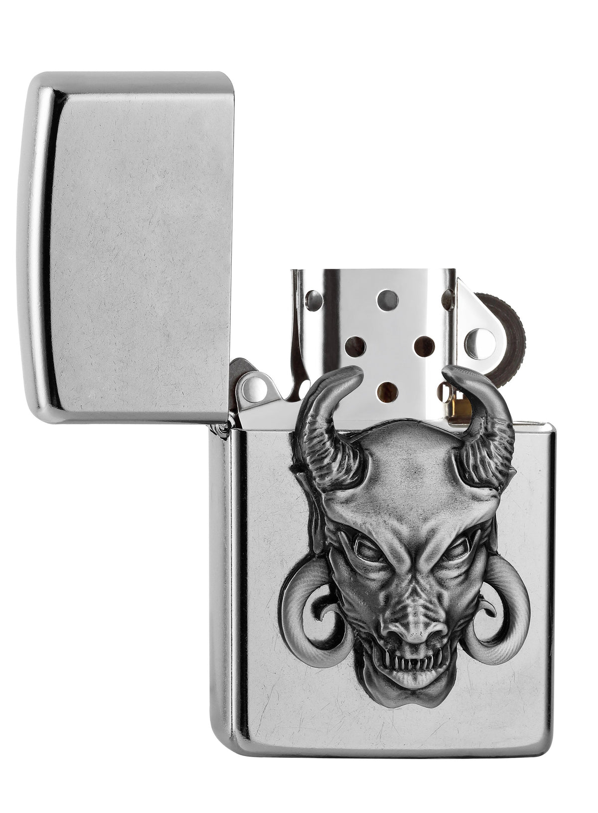 Zapalniczka Zippo chrom emblemat z diabłem otwarta