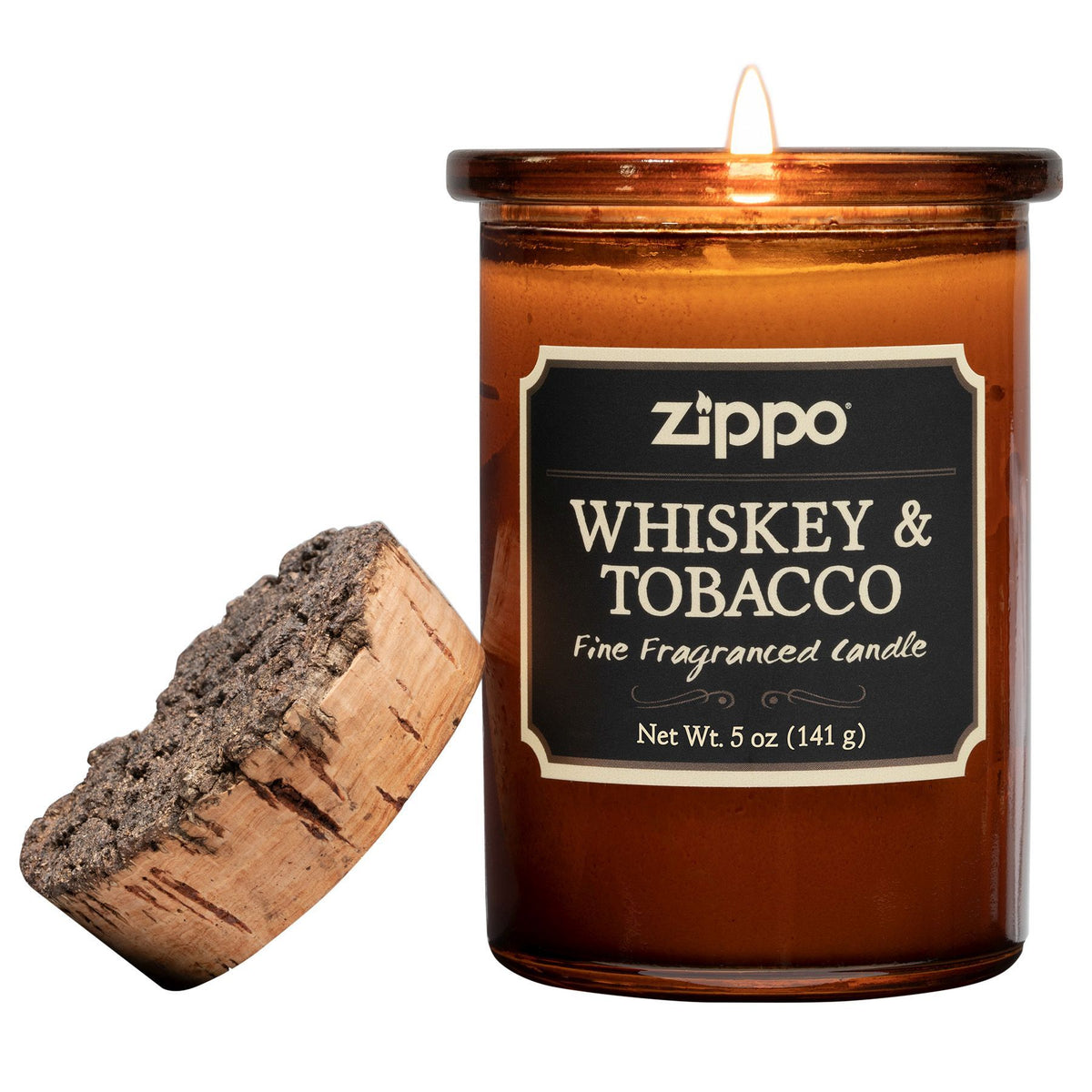 Świeca Zippo Whiskey and Tobacco brązowa z korkową pokrywką z płomieniem