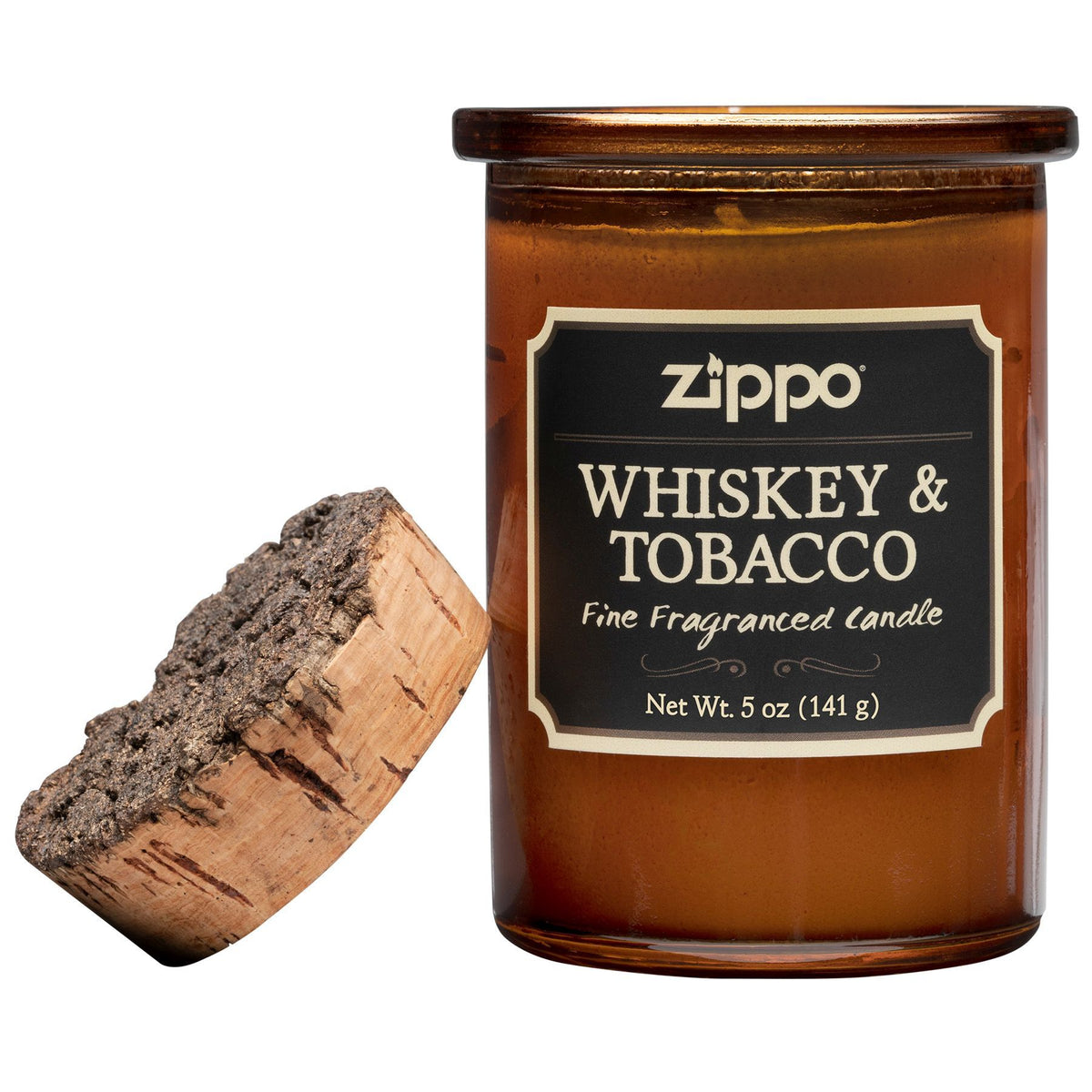 Świeca Zippo Whiskey and Tobacco brązowa z korkową pokrywką otwarta