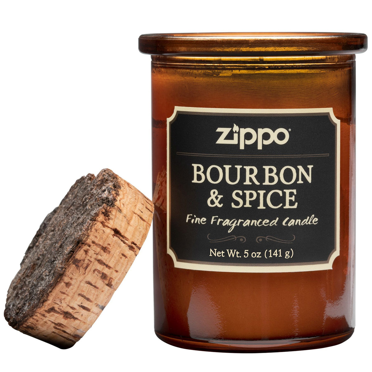 Świeca Zippo Dark Bourbon and Spice brązowa z korkową pokrywką otwarta
