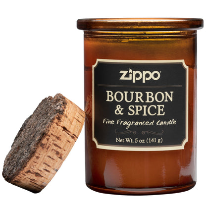 Świeca Zippo Dark Bourbon and Spice brązowa z korkową pokrywką otwarta