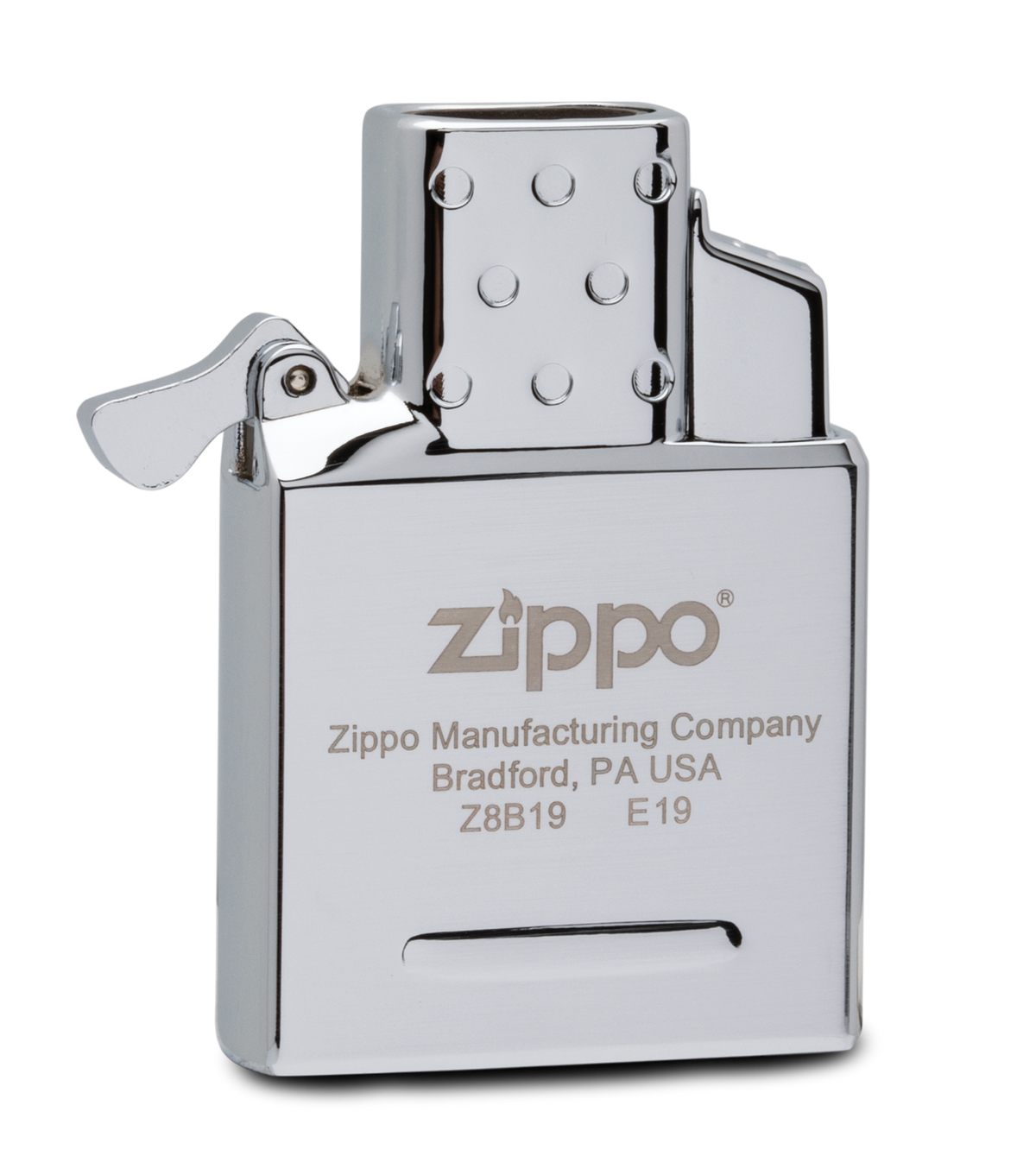 Widok z przodu kąt 3/4 wkład butanowy Zippo z podwójnym płomieniem