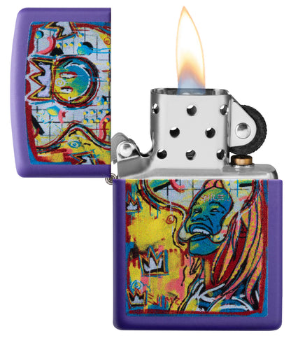 Zapalniczka Zippo Smiling Man fioletowy mat z kolorową buźką Online Otwierana tylko płomieniem