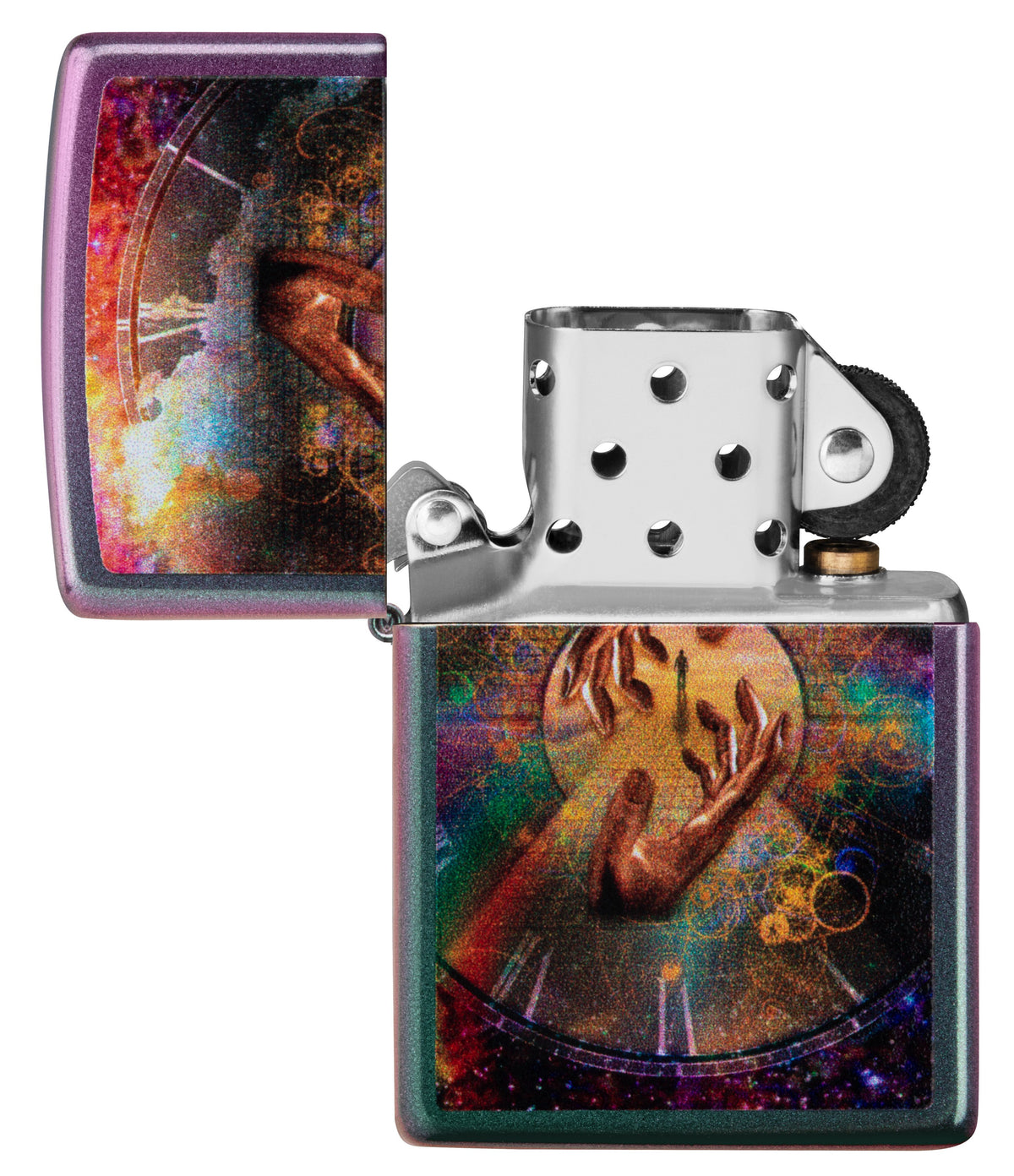Zapalniczka Zippo fioletowo-zielona matowa Spiritual Journey Podróż w czasie Online Otwierana tylko bez płomienia