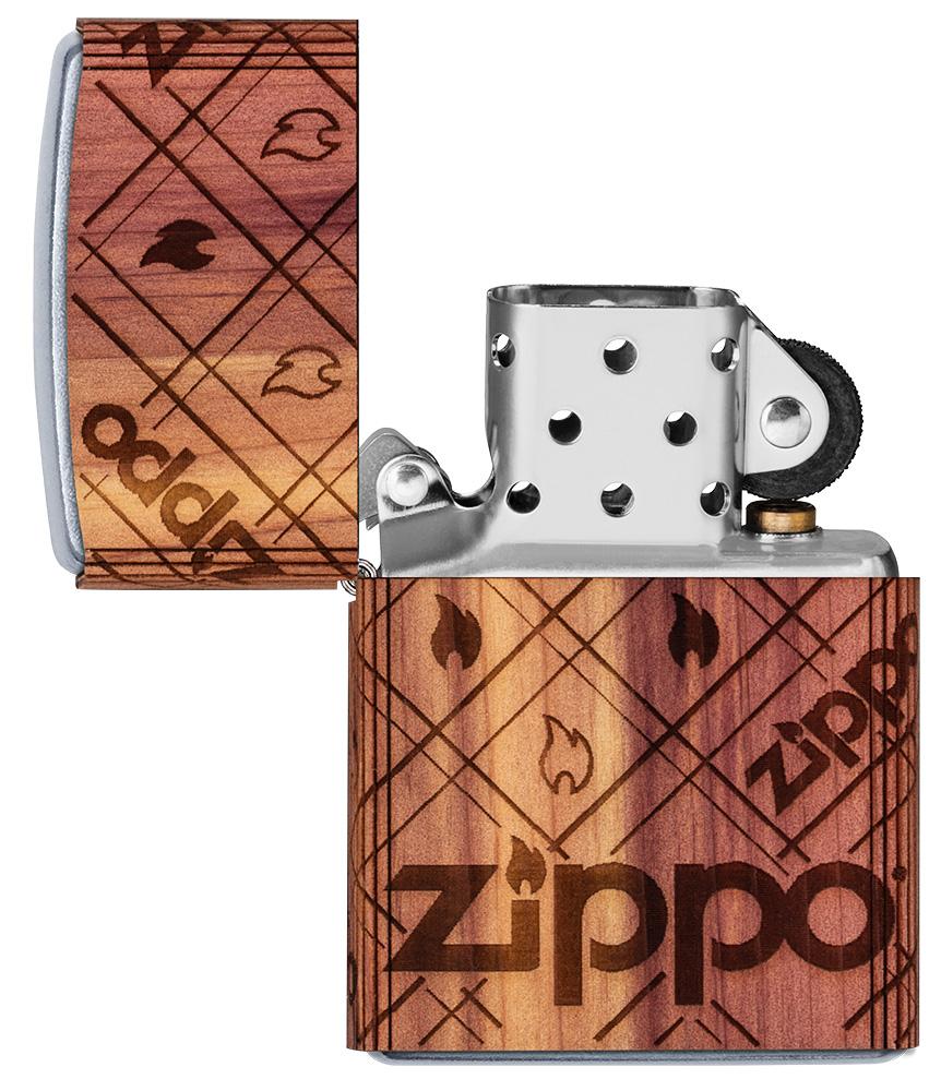 Zapalniczka Zippo chrom Woodchuck Zippo Flame 360° otwarta