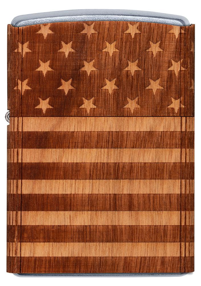 Widok z przodu zapalniczka Zippo chrom Woodchuck American Flag 360°