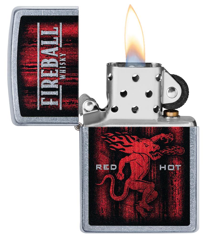  Zapalniczka Zippo chrom Fireball Whisky otwarta z płomieniem
