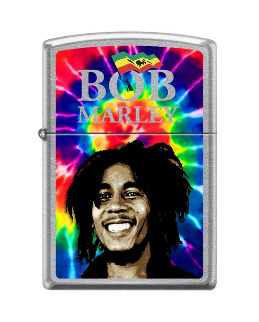 Widok z przodu zapalniczka Zippo napis Bob Marley i twarz Boba Marleya