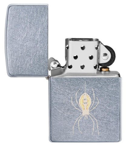 Zapalniczka Zippo chrom z pająkiem na nici otwarta