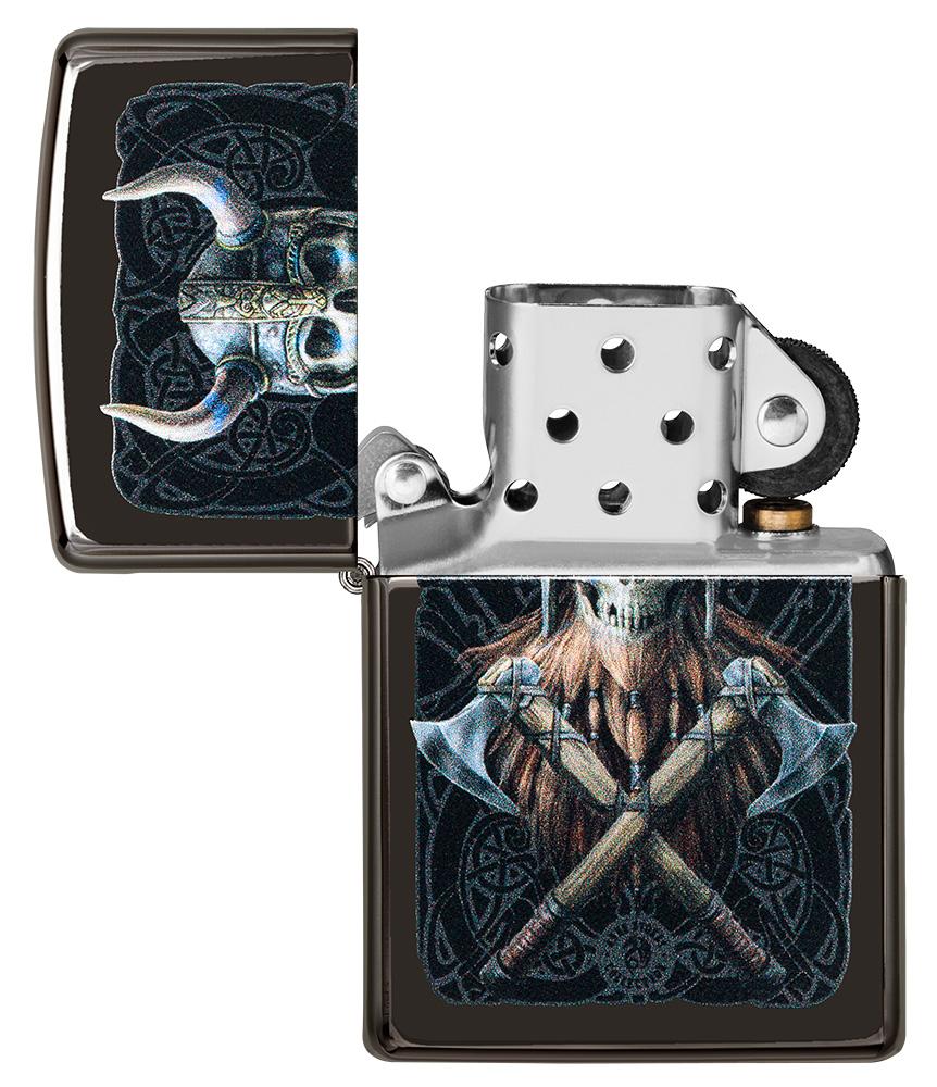  Zapalniczka Zippo czaszka w hełmie Wikinga otwarta