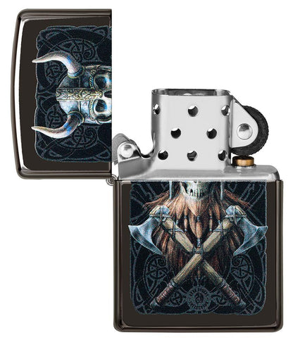  Zapalniczka Zippo czaszka w hełmie Wikinga otwarta