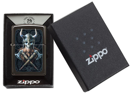  Zapalniczka Zippo czaszka w hełmie Wikinga w otwartym pudełku