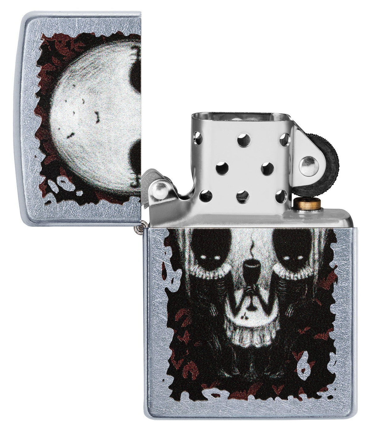 Zapalniczka Zippo chrom czaszka ze złudzeniem optycznym otwarta
