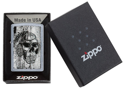 Zapalniczka Zippo czarna czaszka w słuchawkach w otwartym pudełku