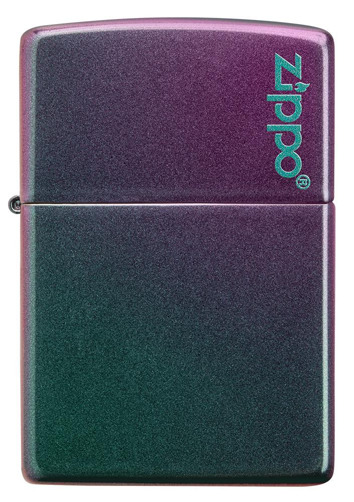 Widok z przodu zapalniczka Zippo fioletowo-zielona z logo Zippo