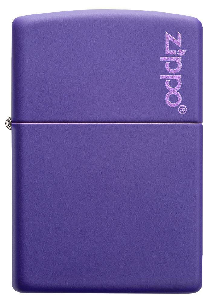 Widok z przodu zapalniczka Zippo matowa fioletowa z logo Zippo
