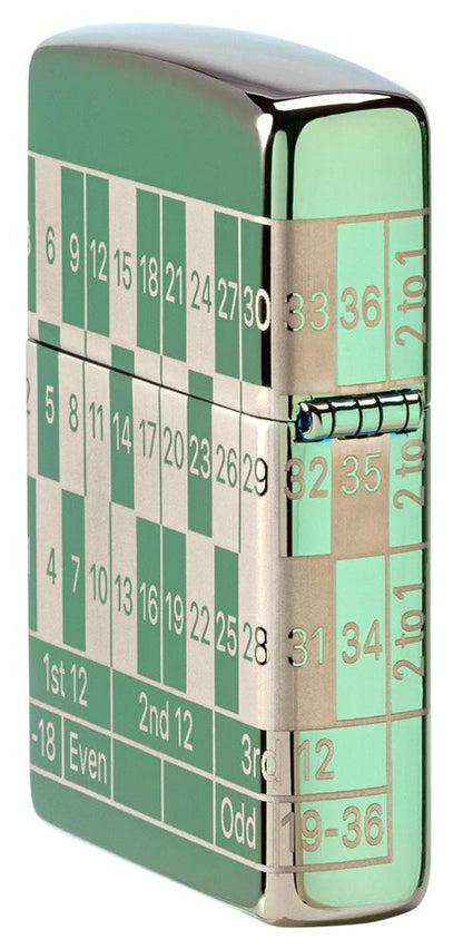 Widok boku tył zapalniczka Zippo High Polish Green z kołem ruletki